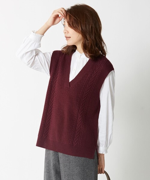 J.PRESS Ladies(J.プレス レディス)の「【洗える】WOOL ACRYLIC ニットベスト(ベスト・レディース・ワイン系/ベージュ系/ライトグレー系・SMALL)」の3枚目の写真