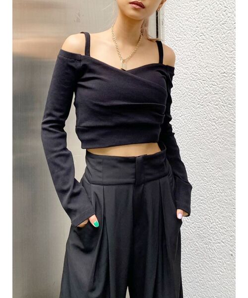 GYDA(ジェイダ)の「カシュクールデザインオフショルトップス(Tシャツ/カットソー・レディース・ブラウン/オフホワイト/ブラック・FREE)」の15枚目の写真