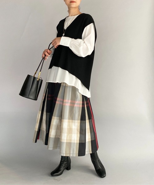 PICCIN(ピッチン)の「チェックフレアギャザースカート(スカート・レディース・ブラック/グレイッシュベージュ・M)」の9枚目の写真