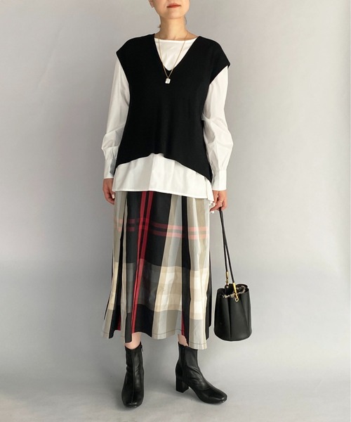 PICCIN(ピッチン)の「チェックフレアギャザースカート(スカート・レディース・ブラック/グレイッシュベージュ・M)」の6枚目の写真