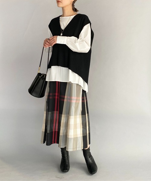 PICCIN(ピッチン)の「チェックフレアギャザースカート(スカート・レディース・ブラック/グレイッシュベージュ・M)」の10枚目の写真