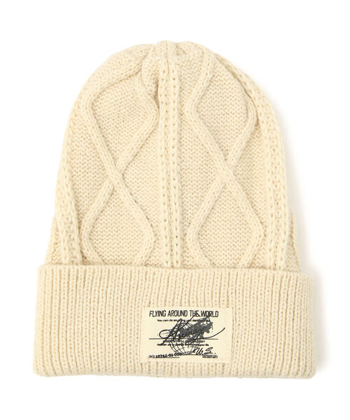 AVIREX(アヴィレックス)の「ケーブルニットキャップ/ CABLE KNIT CAP(ニットキャップ/ビーニー・レディース・オフホワイト/ブラック・FREE)」の1枚目の写真