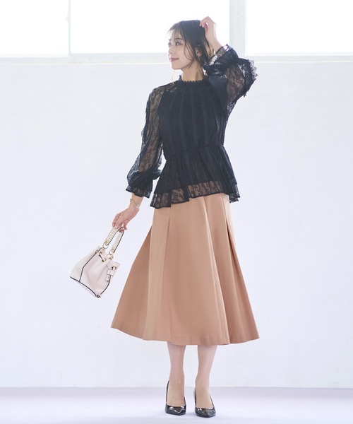 RUIRUE BOUTIQUE（ルイルエブティック）の「洗えるシークレットゴムハイウエストＡライン美脚スカート（スカート・レディース・ライトカーキ/サーモンピンク/オフホワイト/ブラック/ネイビー/ブルー/テラコッタ・M/L/LL/4L/5L/S/3L）」の7枚目の写真