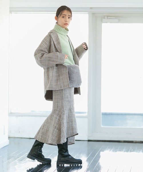 VIS（ビス）の「【セットアップ対応】カラーツイードゆるジャコット（チェスターコート・レディース・ブラック/ベージュ・M/S）」の3枚目の写真