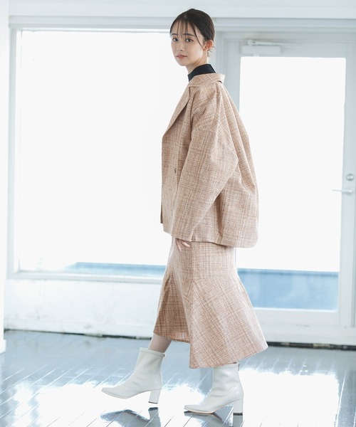 VIS（ビス）の「【セットアップ対応】カラーツイードゆるジャコット（チェスターコート・レディース・ブラック/ベージュ・M/S）」の7枚目の写真