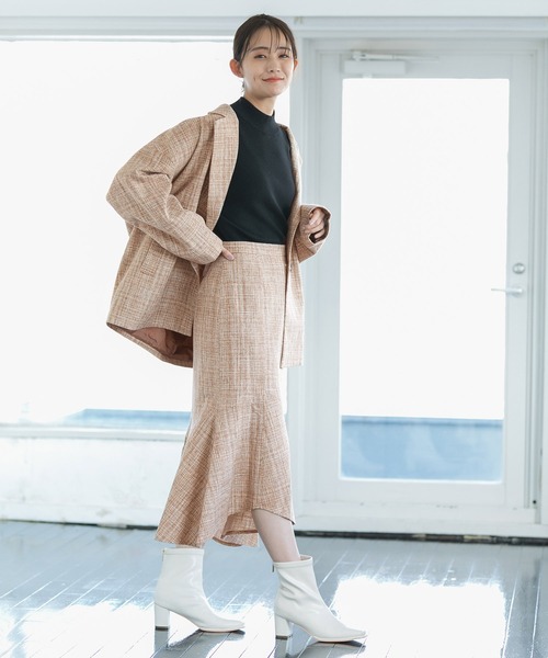 VIS（ビス）の「【セットアップ対応】カラーツイードゆるジャコット（チェスターコート・レディース・ブラック/ベージュ・M/S）」の8枚目の写真