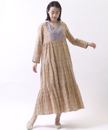 【 ne Quittez pas / ヌキテパ 】ドビーチェックリーフプリント ワンピース ドレス 010421GP3 LCF