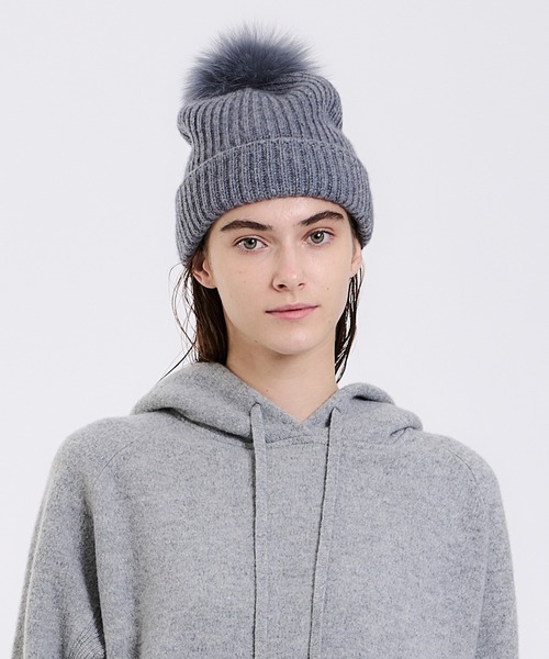 YVES SALOMON / フォックスファーニットキャップ