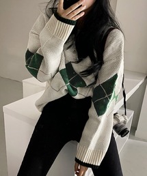 アーガイル柄 ニットプルオーバー