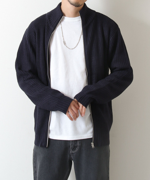 ZIP FIVE（ジップファイブ）の「【ZIP FIVE】あぜ編みドライバーズニット（ニット/セーター・メンズ・ブラック/ネイビー/ブルー/グリーン/グレイッシュベージュ/チャコール・MEDIUM/LARGE）」の5枚目の写真
