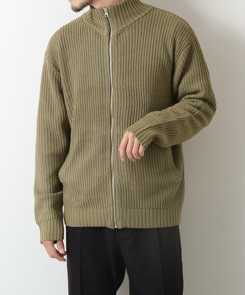ZIP FIVE（ジップファイブ）の「【ZIP FIVE】あぜ編みドライバーズニット（ニット/セーター・メンズ・ブラック/ネイビー/ブルー/グリーン/グレイッシュベージュ/チャコール・MEDIUM/LARGE）」の4枚目の写真