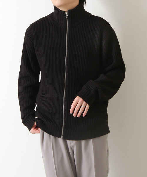 ZIP FIVE（ジップファイブ）の「【ZIP FIVE】あぜ編みドライバーズニット（ニット/セーター・メンズ・ブラック/ネイビー/ブルー/グリーン/グレイッシュベージュ/チャコール・MEDIUM/LARGE）」の2枚目の写真