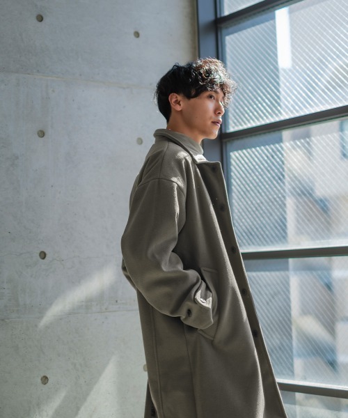 improves（インプローブス）の「テックメルトン ショップコート（ステンカラーコート・メンズ・オリーブ/ブラック/グレイッシュブルー/クリーム・LARGE/MEDIUM/X-LARGE）」の6枚目の写真