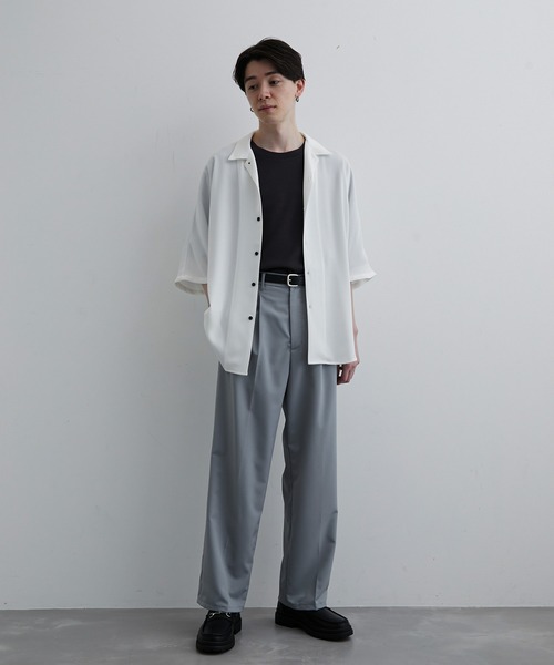 JUNRED(ジュンレッド)の「【ユウ×JUNRed】ポリッシュドTRワンタックストレートワイドパンツ(スラックス・メンズ・ライトグレー/ネイビー/ブラック・S/M/L)」の21枚目の写真