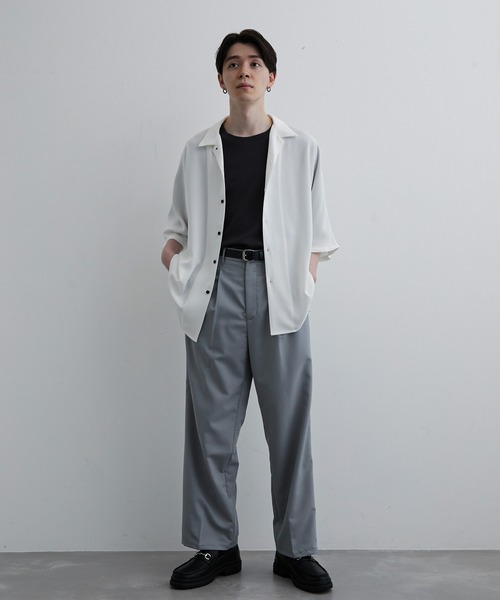 JUNRED(ジュンレッド)の「【ユウ×JUNRed】ポリッシュドTRワンタックストレートワイドパンツ(スラックス・メンズ・ライトグレー/ネイビー/ブラック・S/M/L)」の20枚目の写真