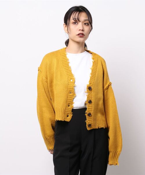 INGNI（イング）の「ブロークンVネックショートカーディガン（カーディガン/ボレロ・レディース・アイボリー/ブラック系その他2/ブルー/オレンジ/グリーン/レッド/イエロー・M）」の6枚目の写真