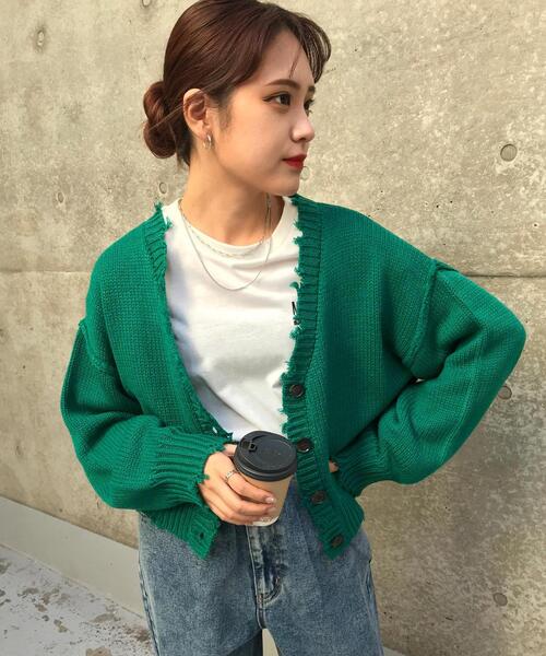 INGNI（イング）の「ブロークンVネックショートカーディガン（カーディガン/ボレロ・レディース・アイボリー/ブラック系その他2/ブルー/オレンジ/グリーン/レッド/イエロー・M）」の18枚目の写真