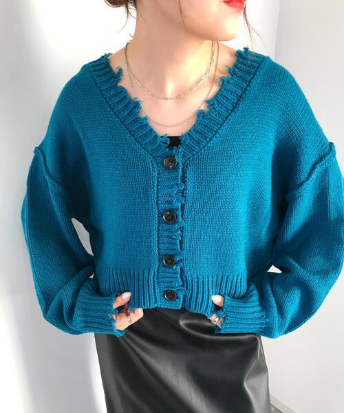 INGNI（イング）の「ブロークンVネックショートカーディガン（カーディガン/ボレロ・レディース・アイボリー/ブラック系その他2/ブルー/オレンジ/グリーン/レッド/イエロー・M）」の11枚目の写真