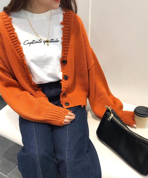 INGNI（イング）の「ブロークンVネックショートカーディガン（カーディガン/ボレロ・レディース・アイボリー/ブラック系その他2/ブルー/オレンジ/グリーン/レッド/イエロー・M）」の20枚目の写真