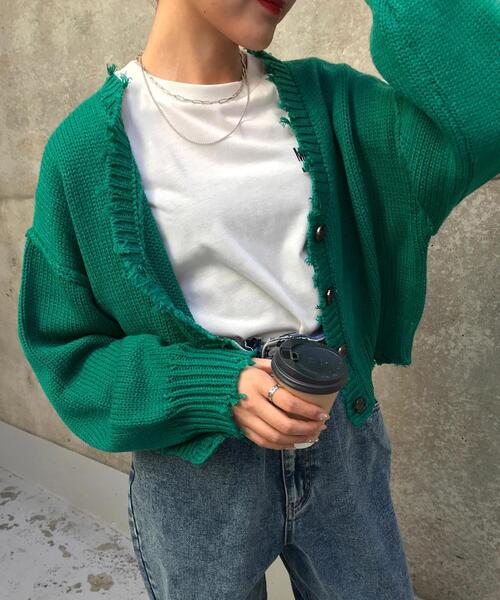 INGNI（イング）の「ブロークンVネックショートカーディガン（カーディガン/ボレロ・レディース・アイボリー/ブラック系その他2/ブルー/オレンジ/グリーン/レッド/イエロー・M）」の15枚目の写真