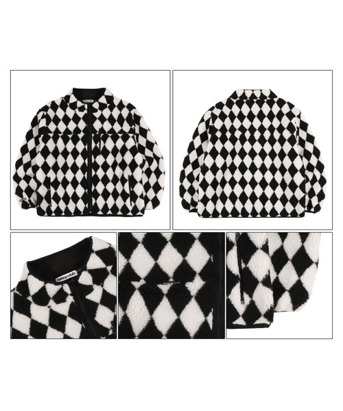 FANCY CLUB(ファンシークラブ)の「A'GEM/9 × .kom『 FANCY CLUB/ファンシークラブ』ARGYLE FLEECE JACKET/アーガイル柄 ボア フリース ジャケット(ブルゾン・レディース・ブラック・FREE)」の7枚目の写真