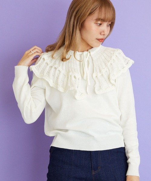 byYOUANCE(バイユアンス)の「クロシェつけ襟ニット(ニット/セーター・レディース・ブラック/ライム/ホワイト・FREE)」の4枚目の写真