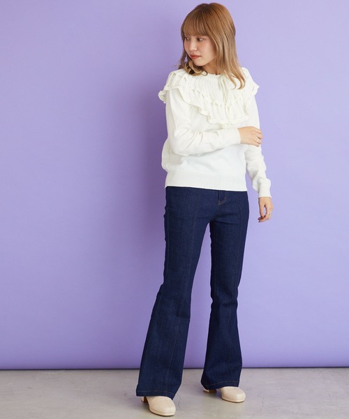 byYOUANCE(バイユアンス)の「クロシェつけ襟ニット(ニット/セーター・レディース・ブラック/ライム/ホワイト・FREE)」の7枚目の写真