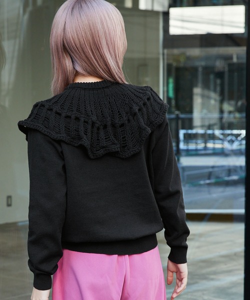 byYOUANCE(バイユアンス)の「クロシェつけ襟ニット(ニット/セーター・レディース・ブラック/ライム/ホワイト・FREE)」の11枚目の写真