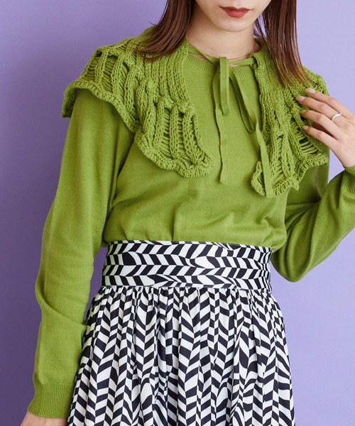 byYOUANCE(バイユアンス)の「クロシェつけ襟ニット(ニット/セーター・レディース・ブラック/ライム/ホワイト・FREE)」の14枚目の写真