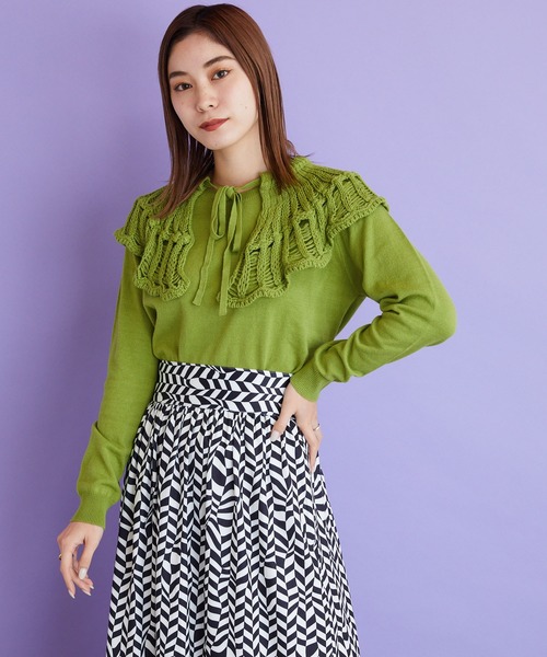 byYOUANCE(バイユアンス)の「クロシェつけ襟ニット(ニット/セーター・レディース・ブラック/ライム/ホワイト・FREE)」の15枚目の写真