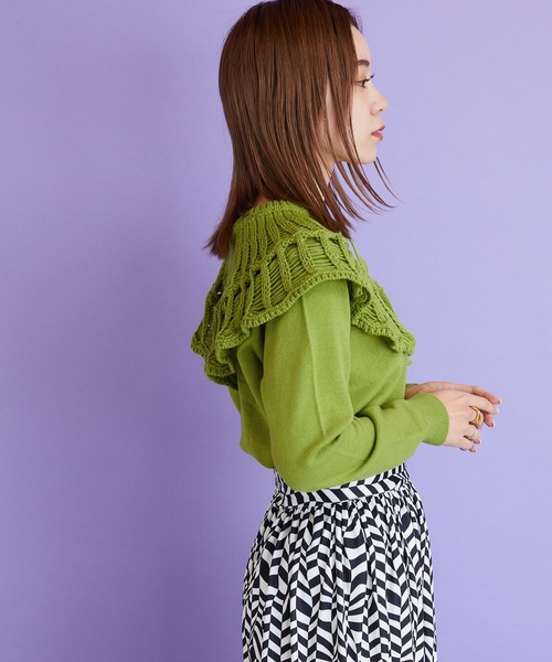 byYOUANCE(バイユアンス)の「クロシェつけ襟ニット(ニット/セーター・レディース・ブラック/ライム/ホワイト・FREE)」の16枚目の写真