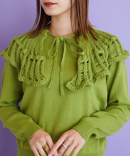 byYOUANCE(バイユアンス)の「クロシェつけ襟ニット(ニット/セーター・レディース・ブラック/ライム/ホワイト・FREE)」の22枚目の写真