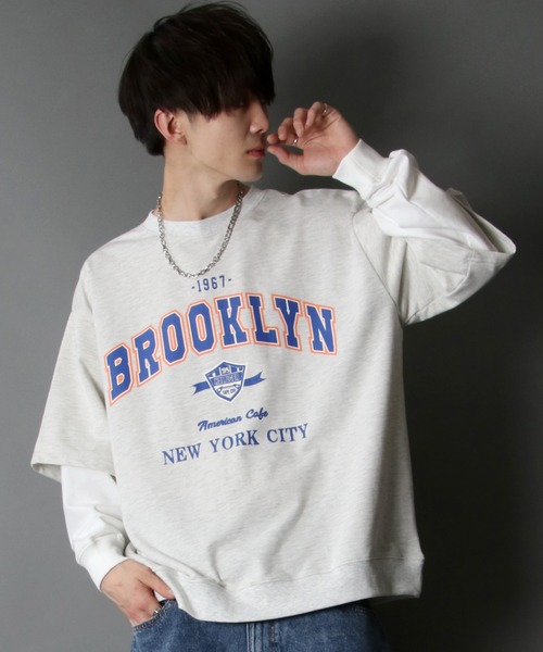 SITRY（シトリー）の「wide silhouette fake layered sweat/ワイドシルエット フェイクレイヤード スウェット/トレーナー（スウェット・メンズ・アッシュグレー/ブラック/ネイビー/グリーン・M/L）」の21枚目の写真