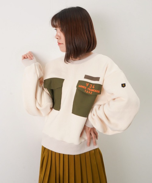 blanc basque（ブランバスク）の「BLANC basque ブランバスク 裏起毛ARMYトレーナー（スウェット・レディース・ブラック/アイボリー・FREE）」の2枚目の写真