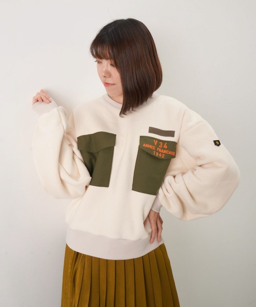 blanc basque（ブランバスク）の「BLANC basque ブランバスク 裏起毛ARMYトレーナー（スウェット・レディース・ブラック/アイボリー・FREE）」の4枚目の写真