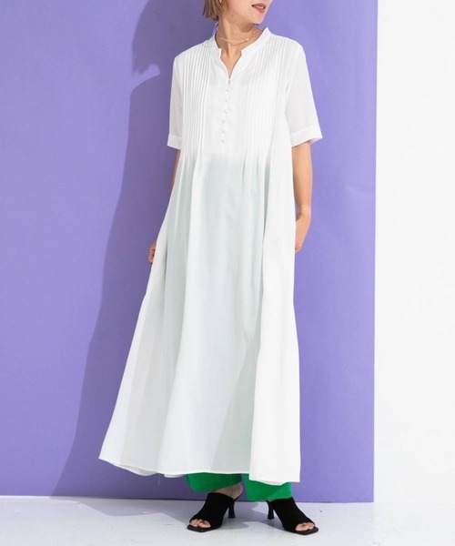 bohmal（ボマール）の「リネンライクピンタックデザインスキッパーロングワンピース（ワンピース・レディース・ホワイト/アッシュブラウン/ナチュラル・FREE）」の21枚目の写真
