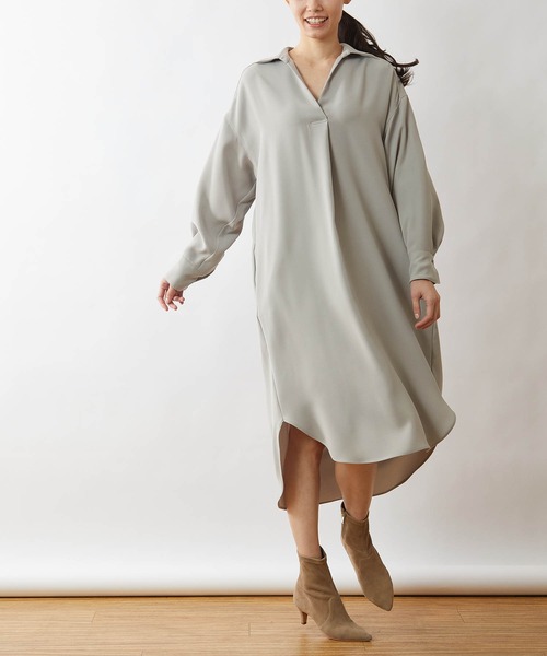 OUVRAGE CLASSE（ウヴラージュクラス）の「スキッパーバックボタンワンピース（ワンピース・レディース・ブラック/グレイッシュベージュ・FREE）」の13枚目の写真