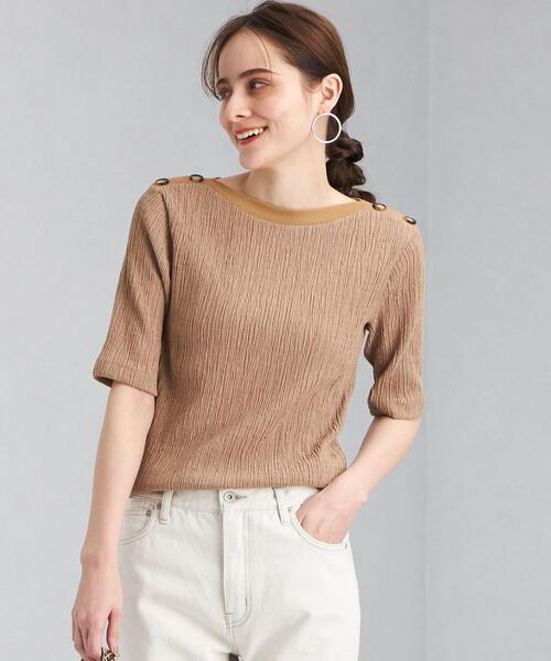 green label relaxing(グリーンレーベルリラクシング)の「ボタンデザイン シャーリング プルオーバー カットソー(Tシャツ/カットソー・レディース・ベージュ/ネイビー/オフホワイト・FREE)」の3枚目の写真