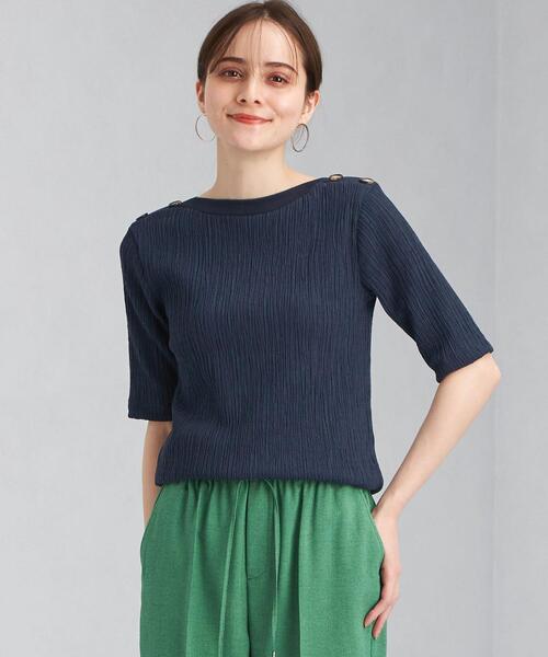 green label relaxing(グリーンレーベルリラクシング)の「ボタンデザイン シャーリング プルオーバー カットソー(Tシャツ/カットソー・レディース・ベージュ/ネイビー/オフホワイト・FREE)」の1枚目の写真