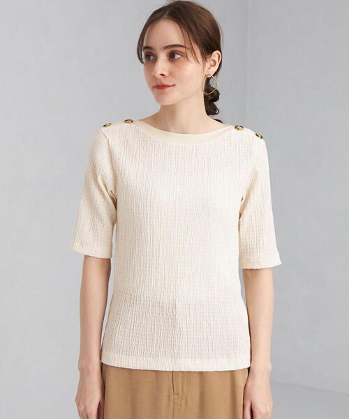 green label relaxing(グリーンレーベルリラクシング)の「ボタンデザイン シャーリング プルオーバー カットソー(Tシャツ/カットソー・レディース・ベージュ/ネイビー/オフホワイト・FREE)」の4枚目の写真