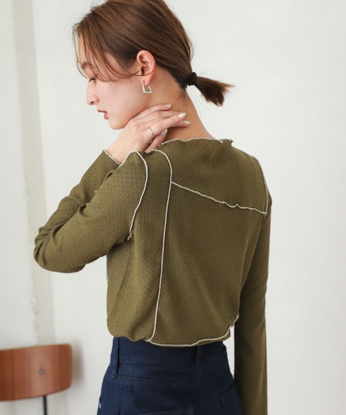 SENSE OF PLACE by URBAN RESEARCH(センスオブプレイスバイアーバンリサーチ)の「メローコンパクトトップ(Tシャツ/カットソー・レディース・ブラック/アイボリー/カーキ・ONE)」の14枚目の写真