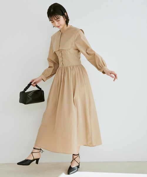 VIS(ビス)の「ビックカラー綿ライクワンピース【sustainable】(ワンピース・レディース・ブラック/ベージュ系その他・S/M)」の5枚目の写真