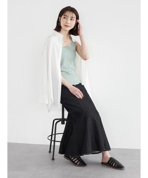 Green　Parks（グリーンパークス）の「凹凸カットタンクトップ（タンクトップ・レディース・ブラック/ベージュ/ミント・FREE）」の4枚目の写真