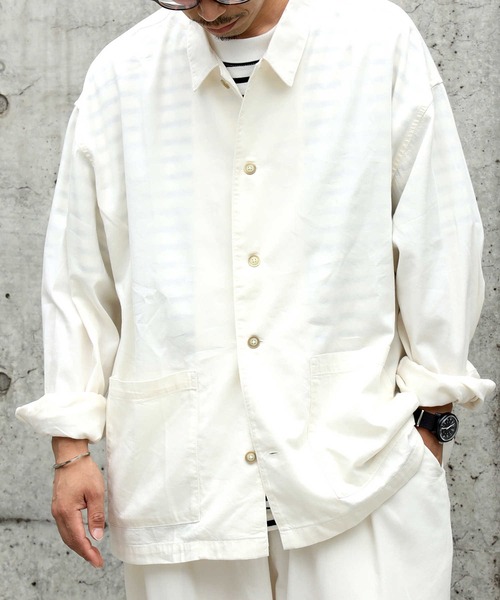 BACK NUMBER（バックナンバー）の「【接触冷感】【BACK NUMBER】「COOL」カバーオール（シャツ/ブラウス・メンズ・ダークインディゴブルー/オフホワイト・M/XL/L）」の2枚目の写真