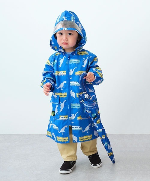 kladskap（クレードスコープ）の「恐竜×電車柄レインコート（レインコート/ポンチョ・キッズ・イエロー/ブルー・M/L）」の2枚目の写真