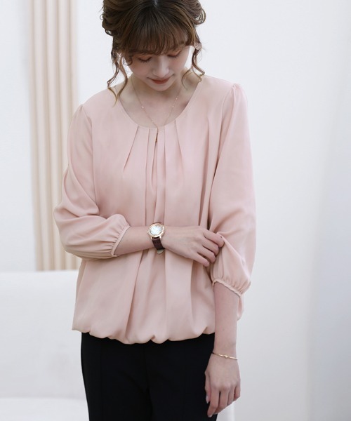 Doux Belle(ドゥーベル)の「フロントタックシフォンブラウス(シャツ/ブラウス・レディース・ピンク/ブラック/ネイビー/ホワイト・X-LARGE/MEDIUM/LARGE)」の5枚目の写真
