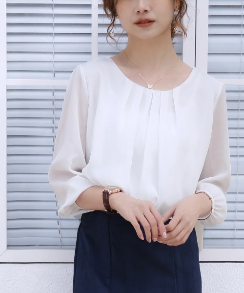 Doux Belle(ドゥーベル)の「フロントタックシフォンブラウス(シャツ/ブラウス・レディース・ピンク/ブラック/ネイビー/ホワイト・X-LARGE/MEDIUM/LARGE)」の14枚目の写真