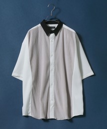 Natural Stretch Oversize Pleated Switching Shirt/ストレッチ オーバーサイズ プリーツ切り替え シャツ