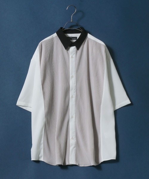 ANPAS(アンパス)の「Natural Stretch Oversize Pleated Switching Shirt/ストレッチ オーバーサイズ プリーツ切り替え シャツ(シャツ/ブラウス・メンズ・ホワイト/ブラック/ブルー・M/L)」の1枚目の写真