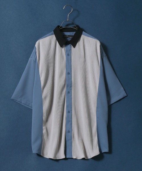 ANPAS(アンパス)の「Natural Stretch Oversize Pleated Switching Shirt/ストレッチ オーバーサイズ プリーツ切り替え シャツ(シャツ/ブラウス・メンズ・ホワイト/ブラック/ブルー・M/L)」の3枚目の写真